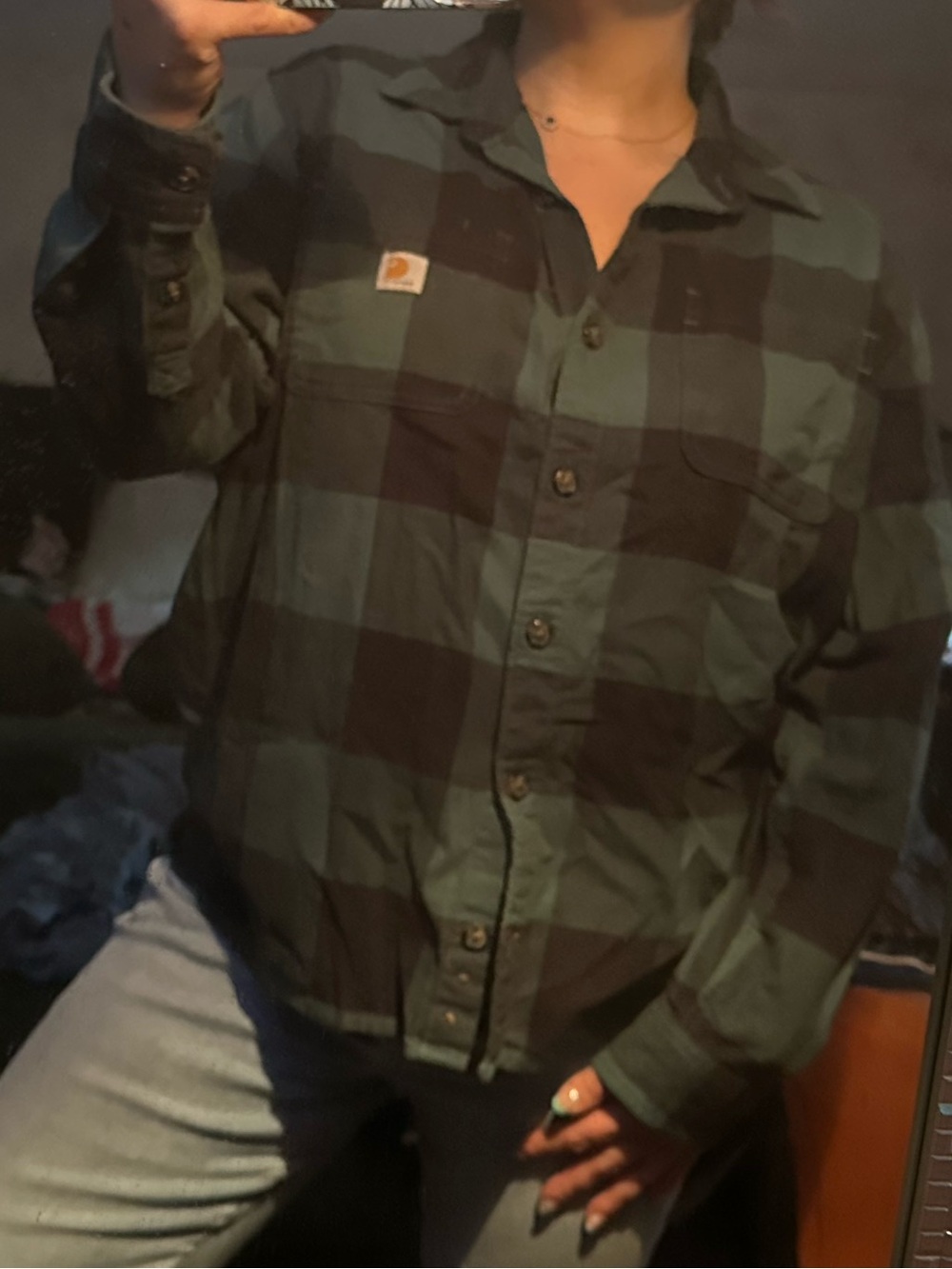 Carhartt Green and Black Plaid flannel